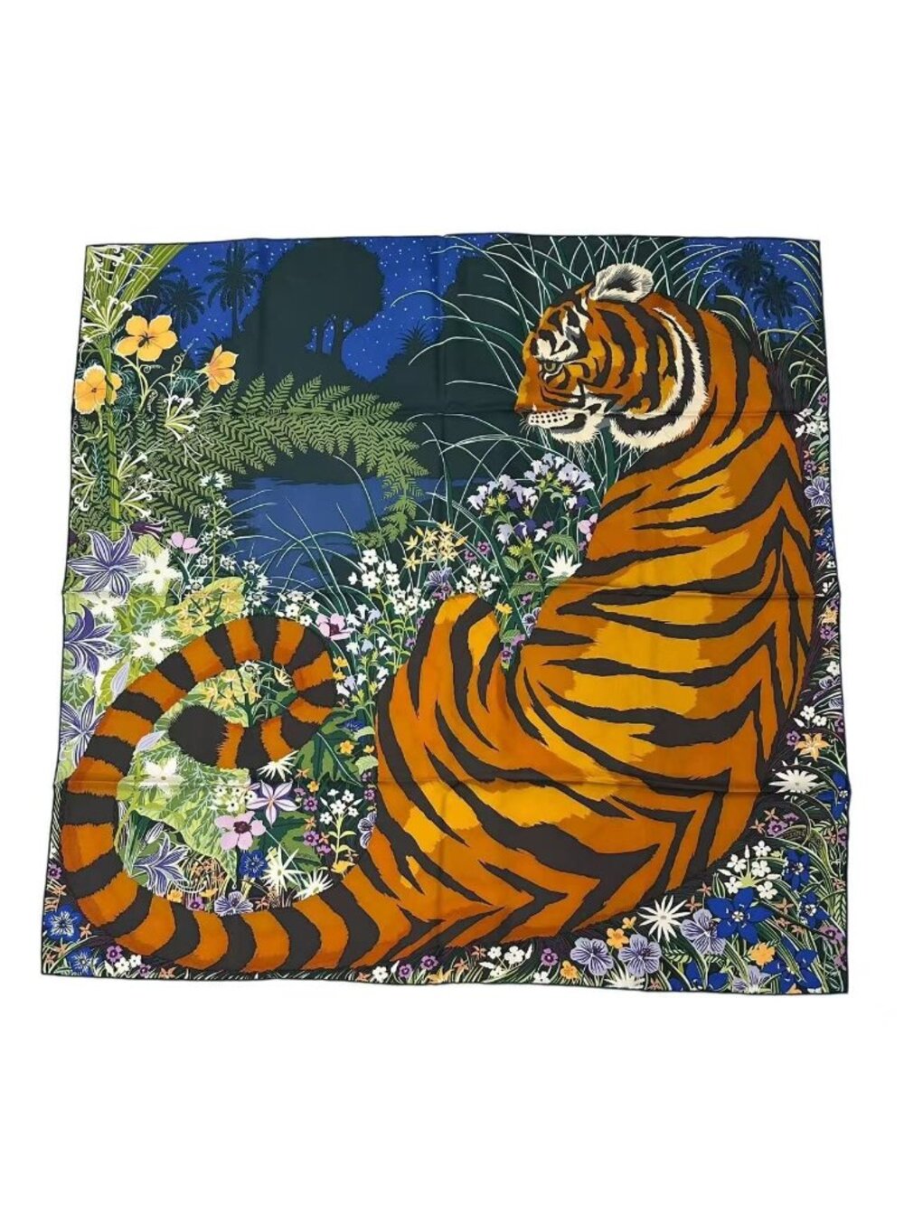 Hermes Carre 90 Scarf Silk Tygertyger Tiger Multicolor